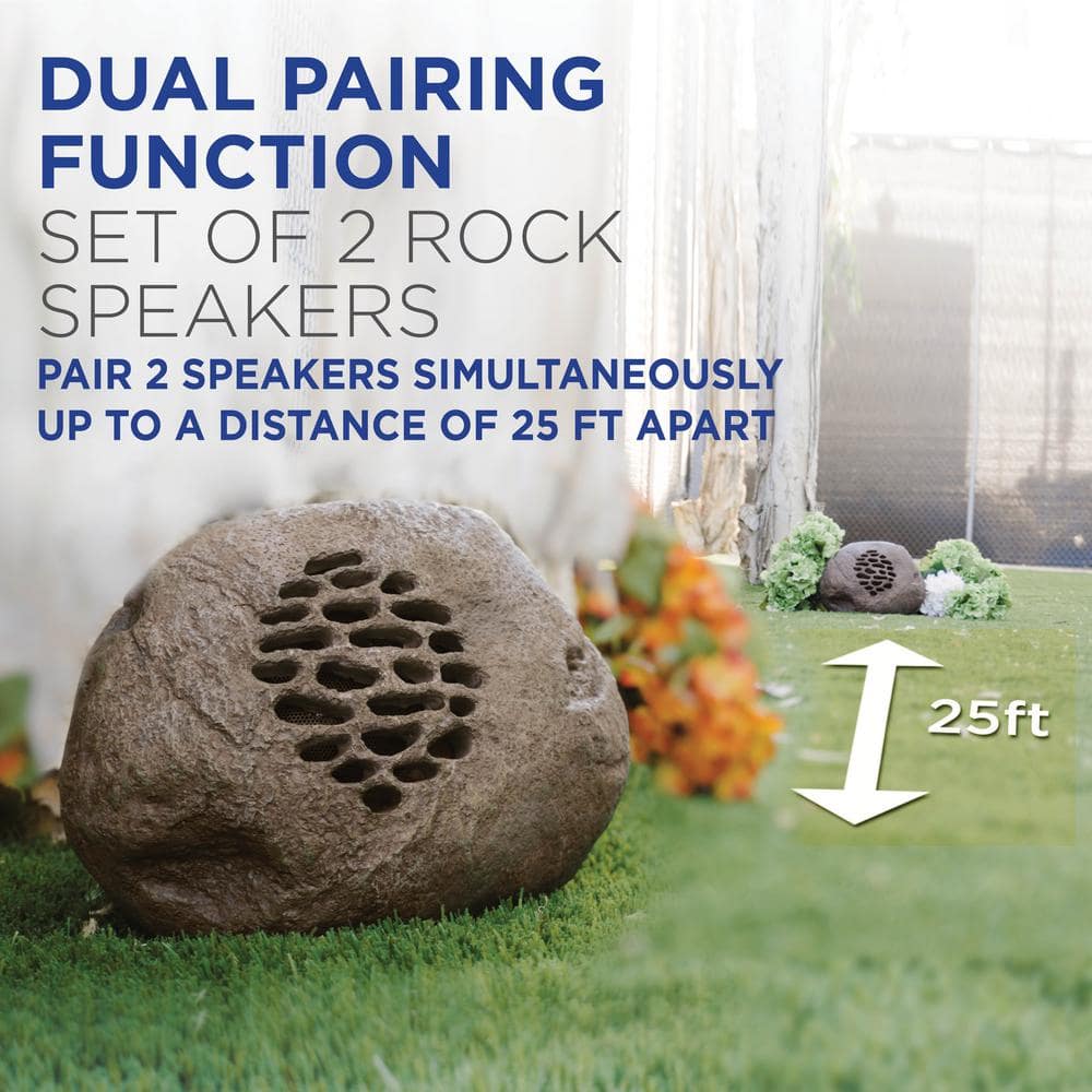 Gray Solar-Powered Outdoor Rock Bluetooth Speaker Set