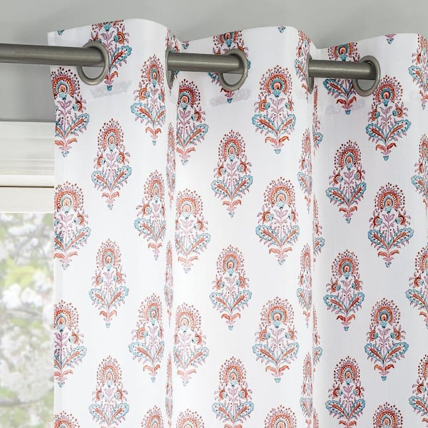 No. 918 Avie Global Medallion Apricot Orange Polyester 40 in. W x 63 in. L Grommet Light Filtering Curtain (Single Panel)