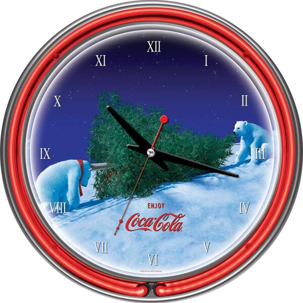 Trademark 14 in. Coca-Cola Polar Bear with Tree Neon Wall Clock