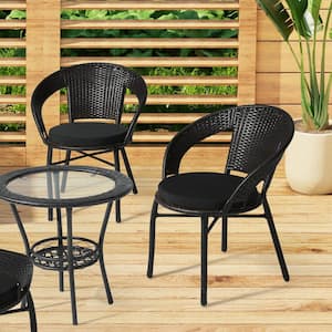 FadingFree Black 16 in Round Outdoor Dining Patio Chair Seat Cushion (4-Pack)