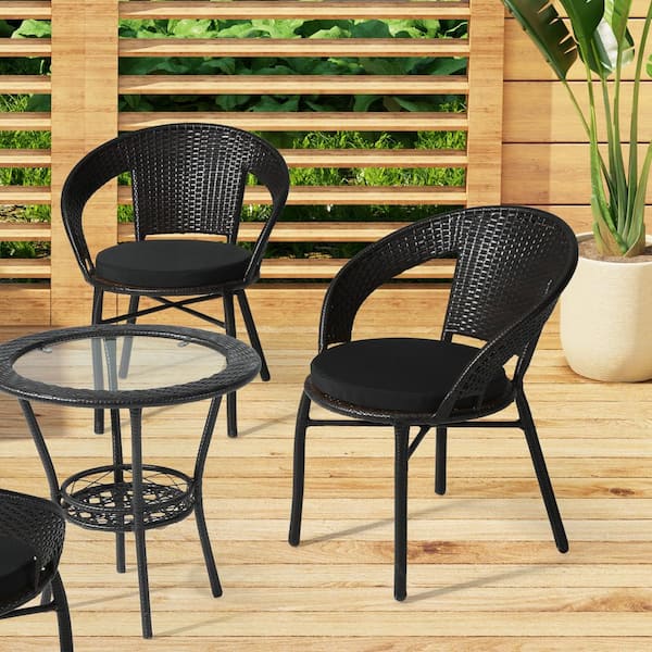 FadingFree (Set of 4) 16 in. Round Outdoor Patio Circle Dining Chair Seat Cushions in Black