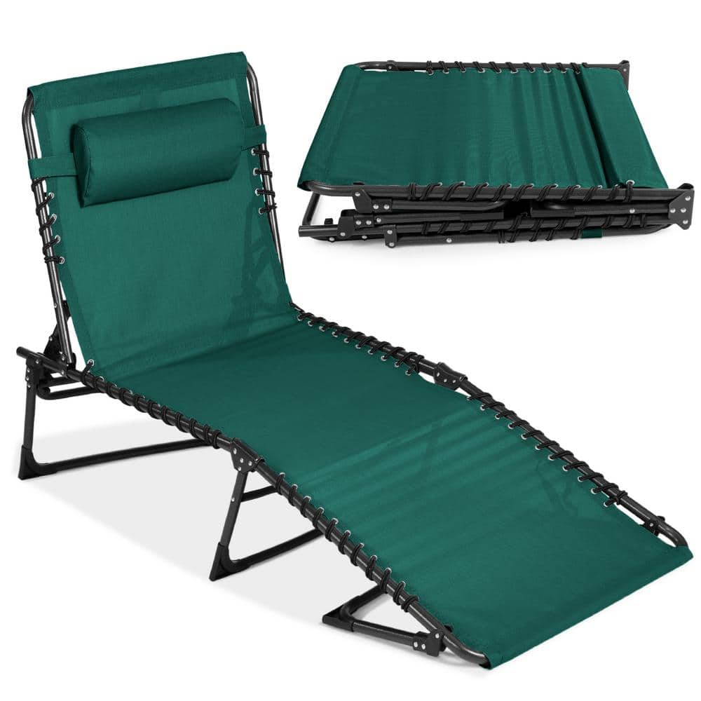 Forest Green Adjustable Folding Outdoor Chaise Lounge Chair with Cushions