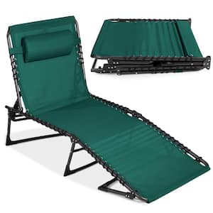 Outdoor Chaise Lounge Chair, Portable Adjustable Folding Patio Recliner with Pillow in Forest Green