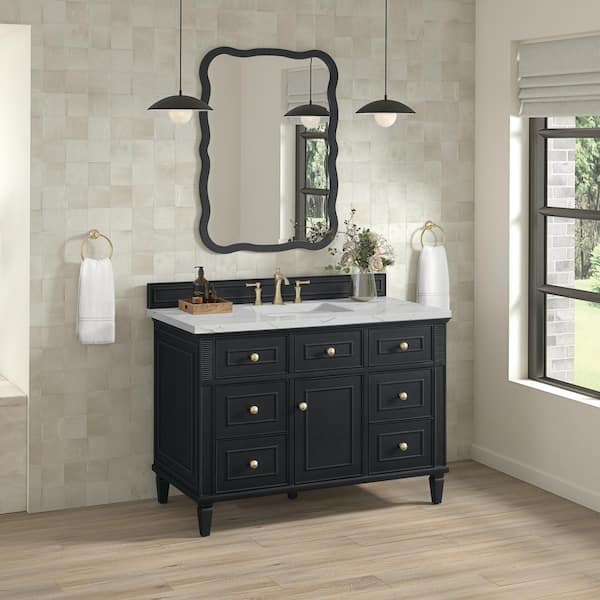 James Martin Vanities Lorelai 48.0 in. W. x 23.5 in. D x 34.06 in. H Single Bathroom Vanity in Black Onyx with Ethereal Noctis Quartz Top