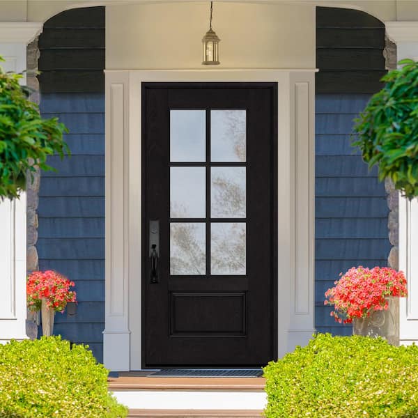 Regency 32 in. x 80 in. Universal Handing 3/4-6 Lite Clear Glass Onyx Stain Fiberglass Front Door Slab
