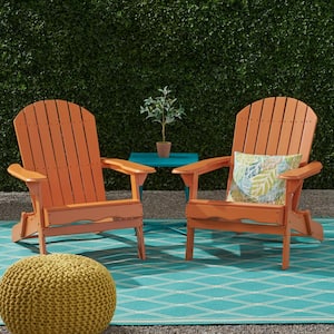 Malibu Tangerine Folding Wood Outdoor Patio Lounge Chair (2-Pack)
