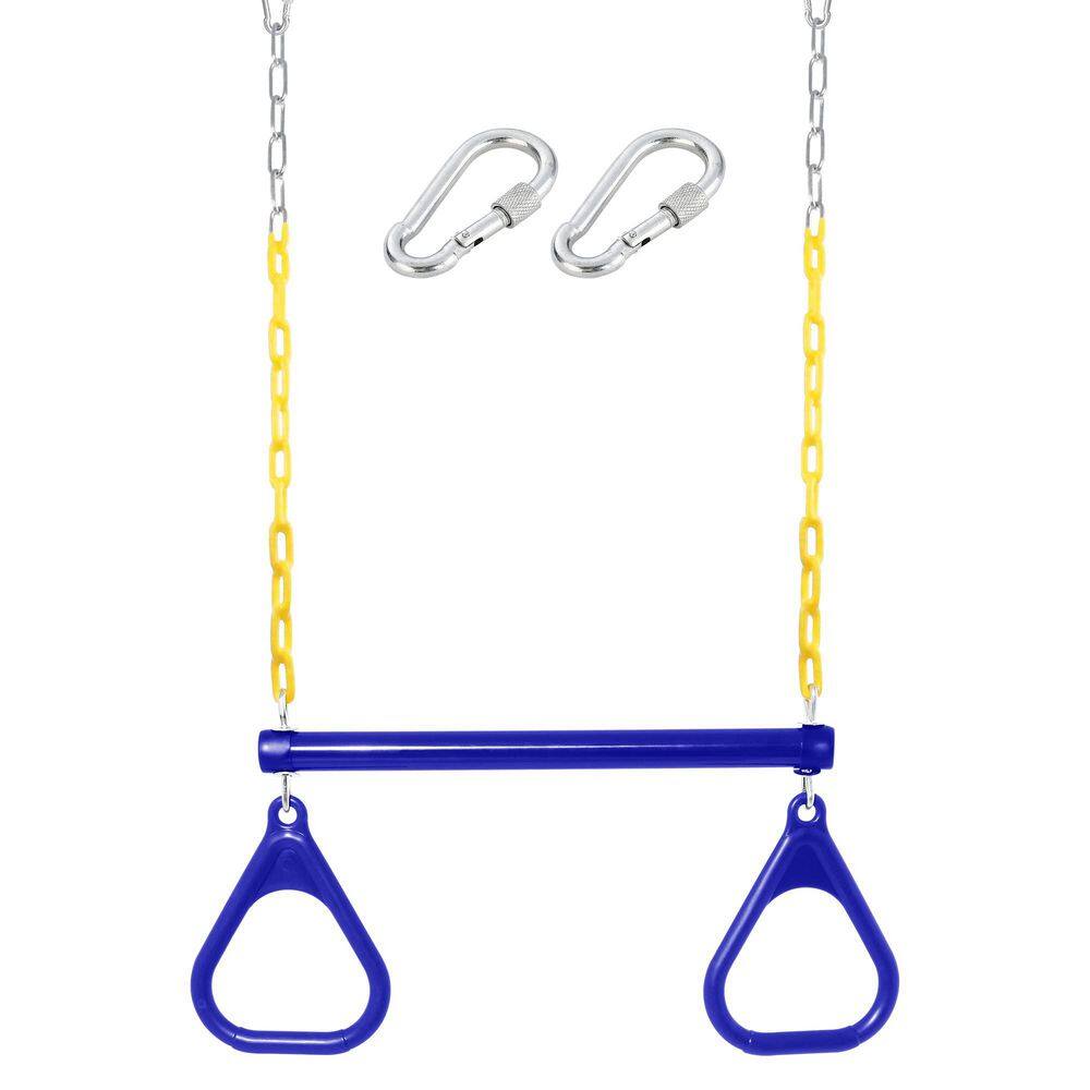 Blue Trapeze Swing Bar with Rings and Heavy Duty Plastic Coated Chains ...