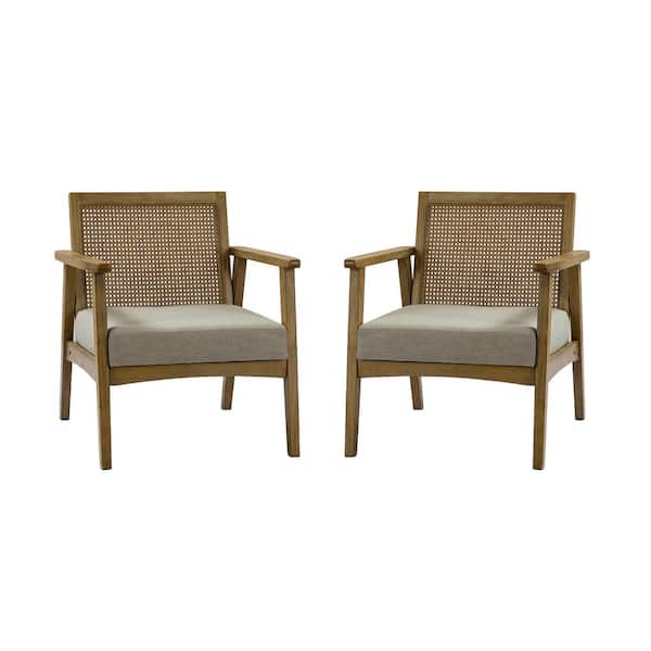 JAYDEN CREATION Anemone Grey Armchair with Rattan (Set of 2)