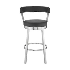 30 in. Chic Black Faux Leather with Stainless Steel Finish Swivel Bar Stool