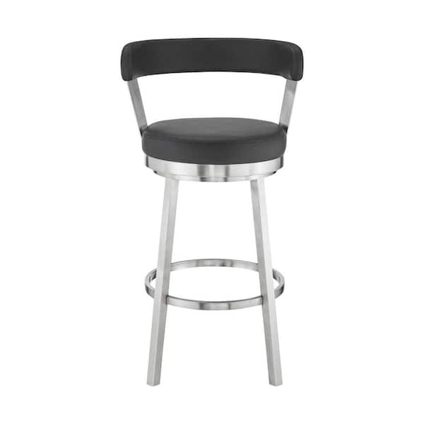 HomeRoots 30 in. Chic Black Faux Leather with Stainless Steel Finish Swivel Bar Stool