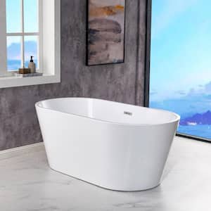 Kristella 59 in. Acrylic FlatBottom Double Ended Bathtub with Polished Chrome Overflow and Drain Included in White