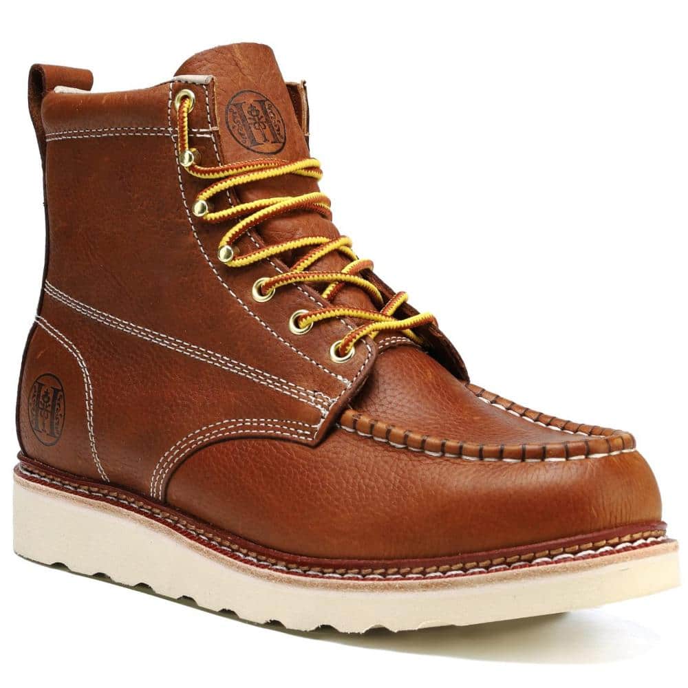 Men's 6 in. Brown Leather Moc Toe Soft Toe Water-Resistant Slip-Resistant Work Boots HVB806 price history on PriceWatchPro
