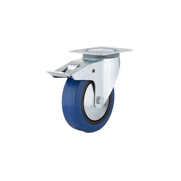 Richelieu Hardware 6-5/16 in. (160 mm) Blue Double-Lock Brake Swivel Plate Caster with 397 lb. Load Rating