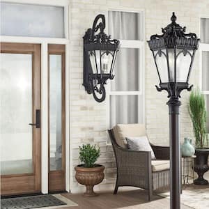 Tournai 4-Light Textured Black Aluminum Hardwired Weather Resistant Outdoor Post Light with No Bulbs Included (1-Pack)
