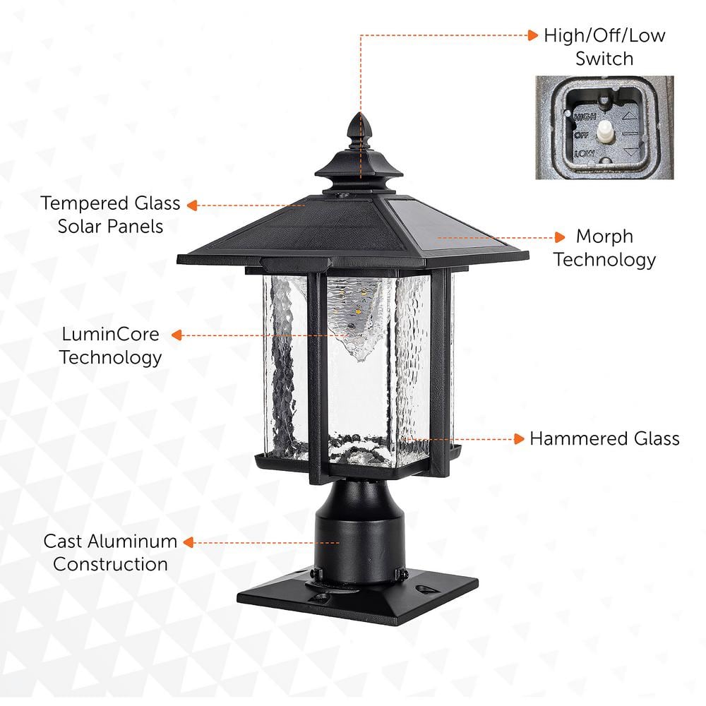 Casita Black Cast Aluminum Solar LED Lamp Post with Beveled Glass