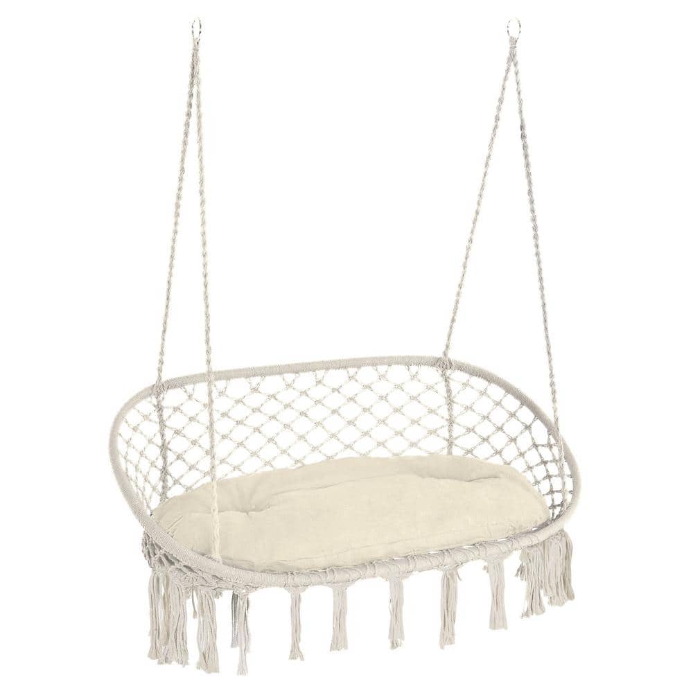 51.25 in. Seats 2-People Metal Patio Swing with Soft Cushion, Hanging Cotto