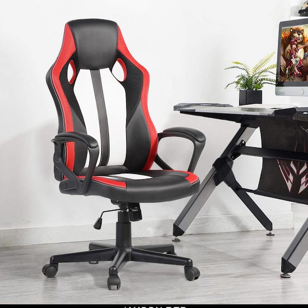 Red Adjustable Swivel Racer Chair with Nylon Casters