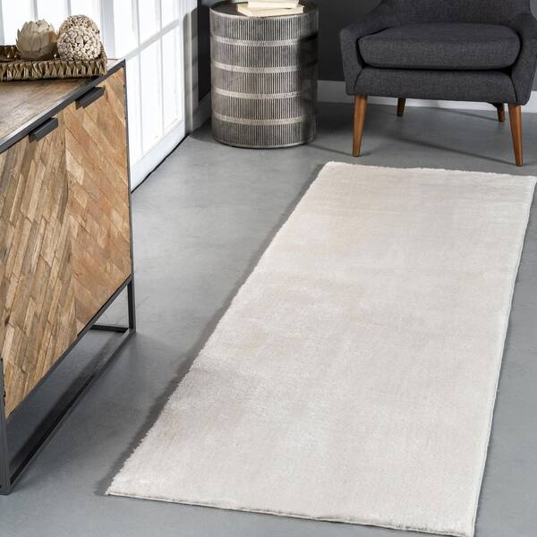 Loni Solid Machine Washable Shag White 3 ft. x 10 ft. Runner Rug