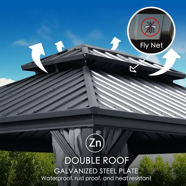 KOZYARD Caesar 12 ft. x 10 ft. Gray Double Roof Hardtop Gazebo