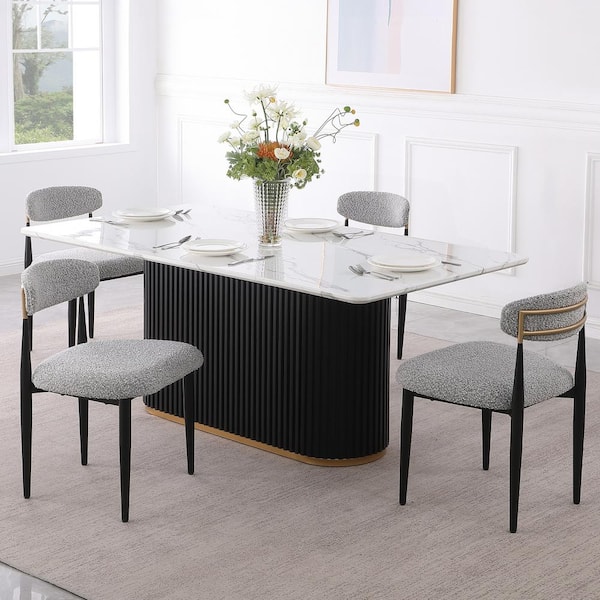 Morden Fort Modern 5-Piece Faux Marble Dining Table Top with Boucle Armless Chair in Gray Dining Room Set for Kitchen