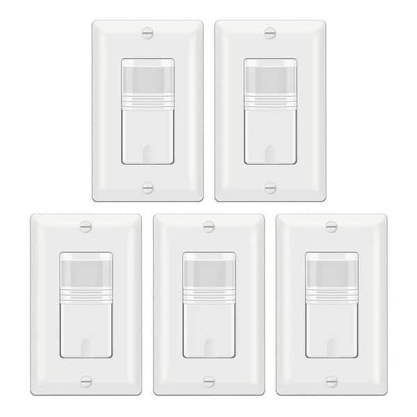 800-Watt Motion Sensor Light Switch Dusk to Dawn Light Control Compatible Bulb Single Pole White 5-Pack