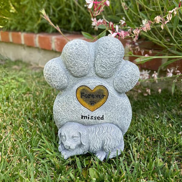 Exhart Solar Dog Paw Print Memorial Stone Marker, 7.5 x 4.5