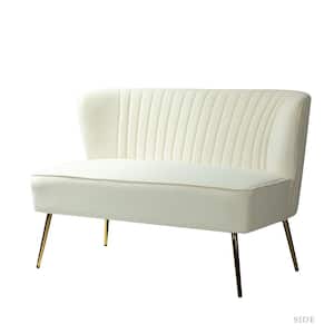 Carmita 47 in. Ivory Golden Base Velvet Tufted 2-Seats Loveseats Sofa