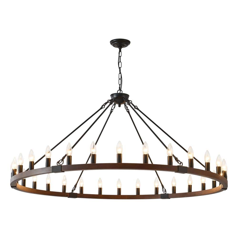 53.2 in. 30-Light Black Walnut Farmhouse Carriage Wheel Chandelier for Dining Room or Kitchen Island price history on PriceWatchPro