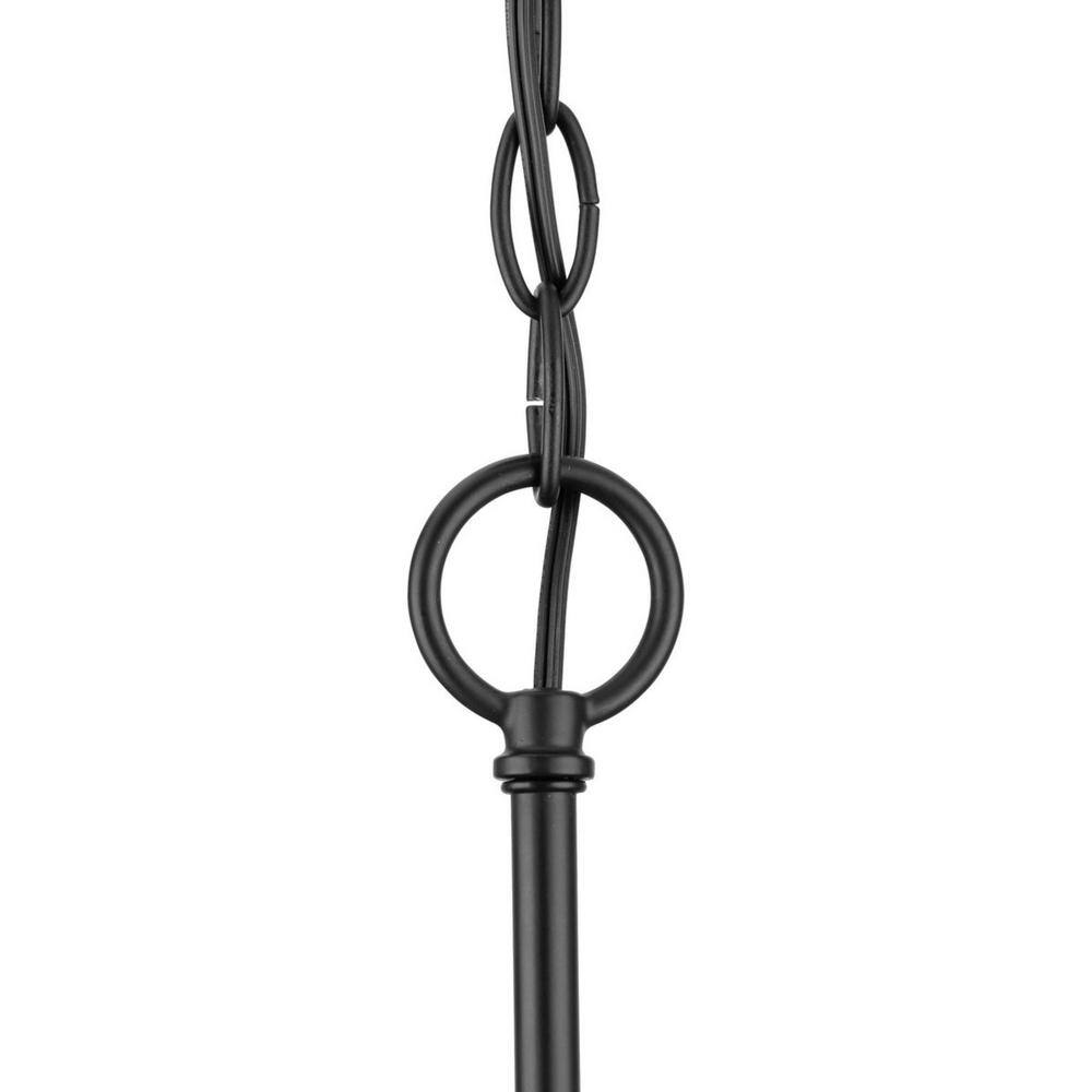 Matte Black Steel 3-Light Chandelier with Etched Glass Shades
