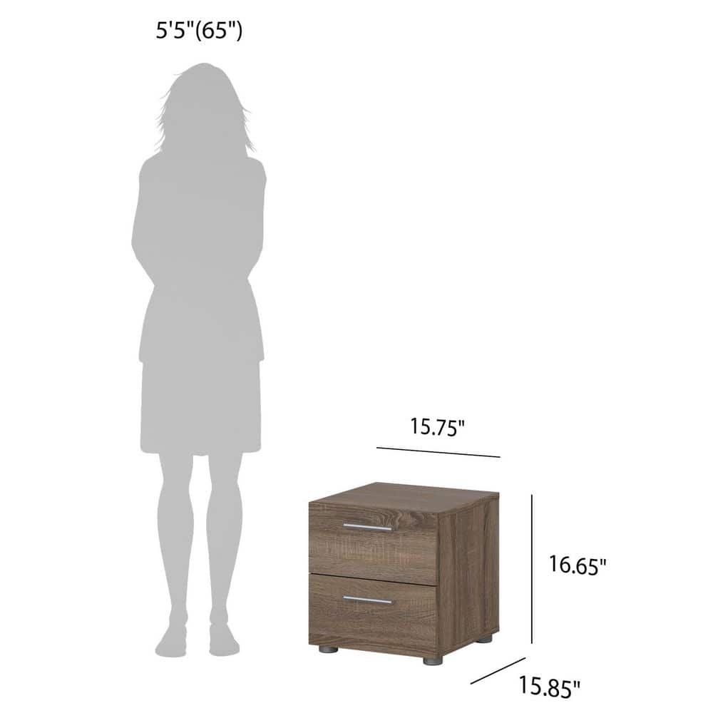 Truffle Transitional 2-Drawer Nightstand with Metal Accents