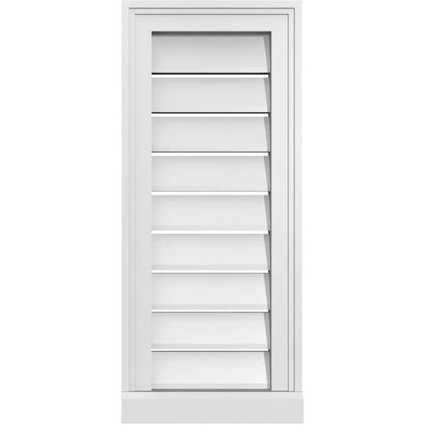 Ekena Millwork 12 in. x 28 in. Vertical Surface Mount PVC Gable Vent: Functional with Brickmould Sill Frame