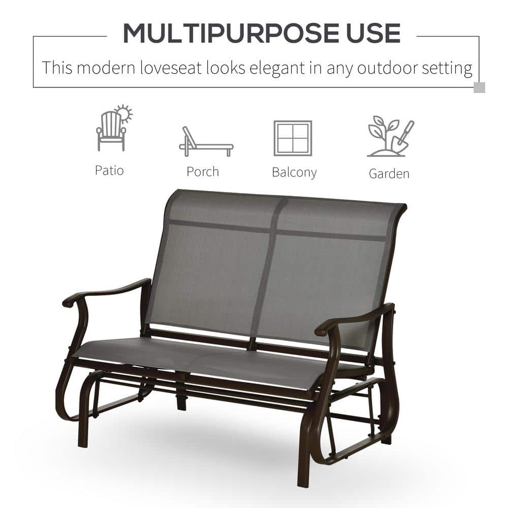 Gray Steel Outdoor Double Glider Bench with Mesh Seat