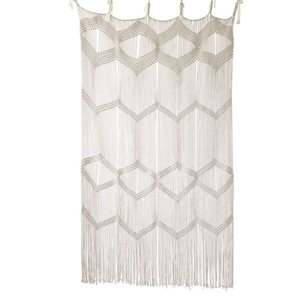 Beige Cotton Macrame Curtain-42 in. x 75 in., Boho Doorway/Window Divider & Wall Art Hanging Decor