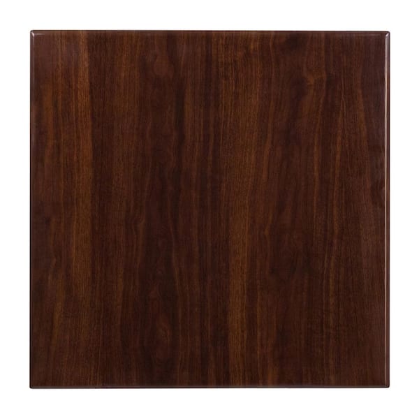 24 in. Square High-Gloss Walnut Resin Table Top with 2 in. Thick Drop-Lip
