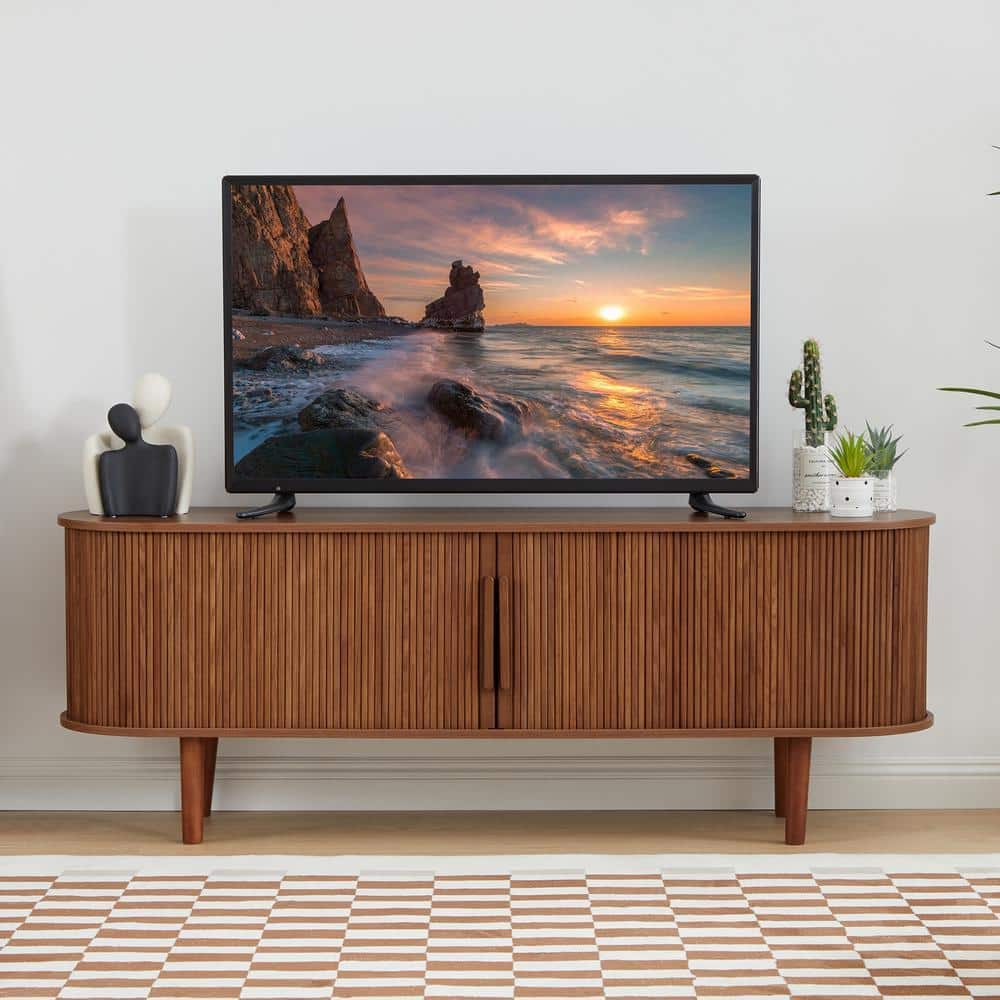 ATHMILE Walnut 62.99 in. Wood TV Stand For TVs up to 70 in. With