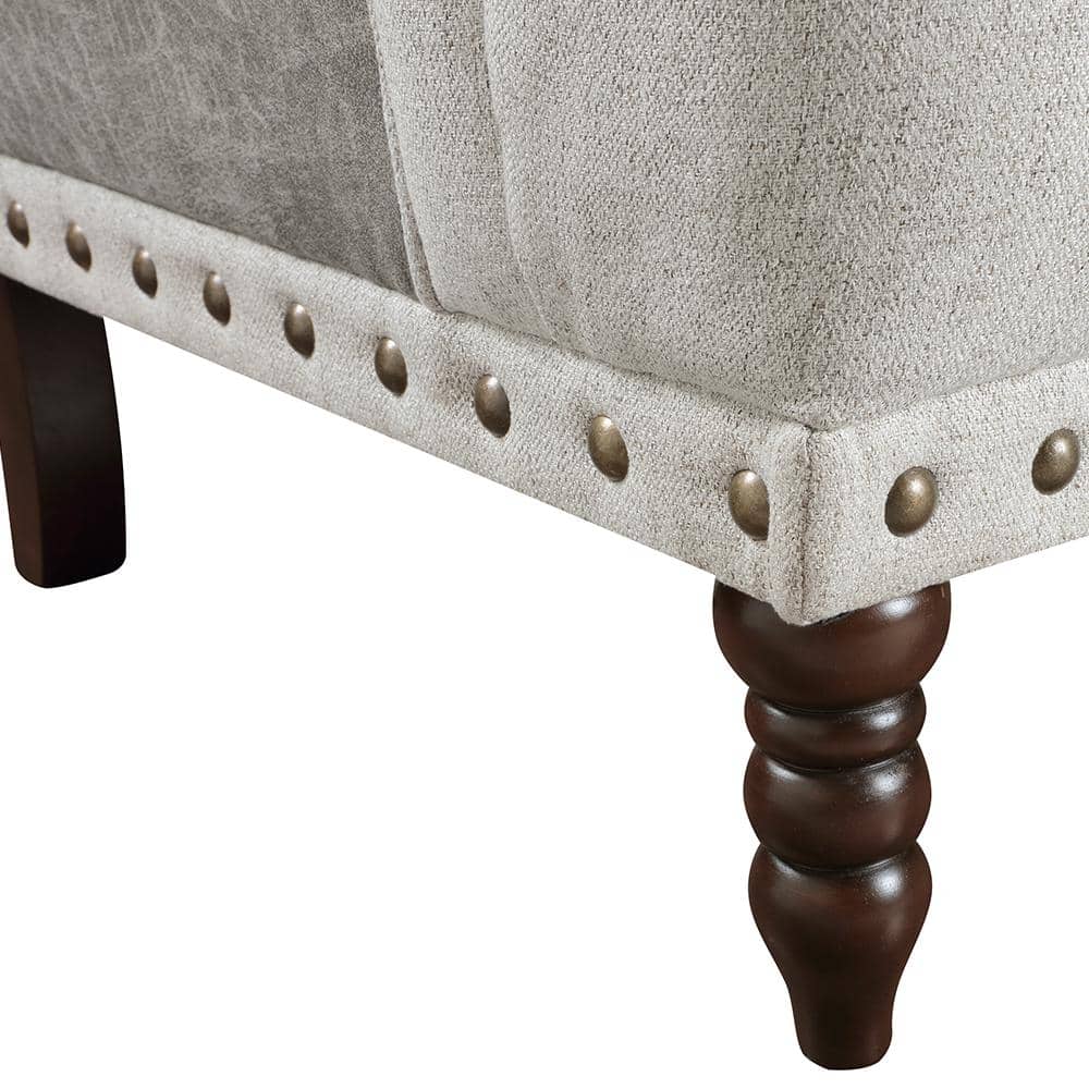 Beige Textured Fabric Upholstery Arm Chair with Wood Legs