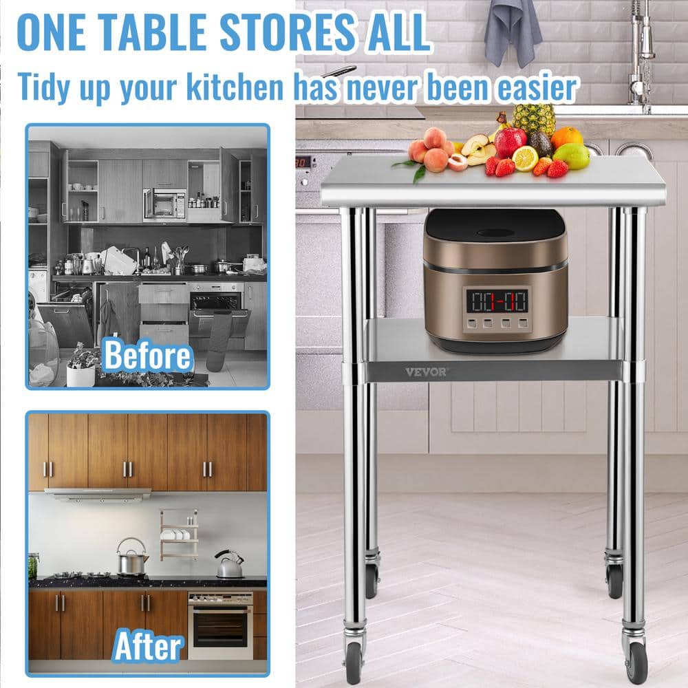 24" x 24" Stainless Steel Work Table with Wheels