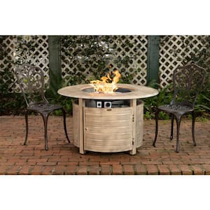 Thatcher 42 in. x 24 in. Round Aluminum Propane Fire Pit Table in Driftwood