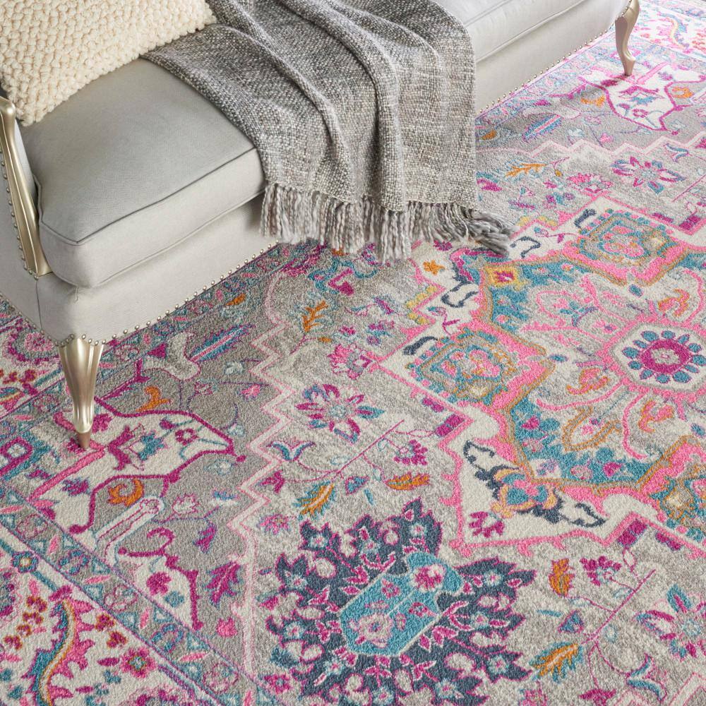 Light Grey and Pink Geometric Synthetic 8' x 10' Area Rug