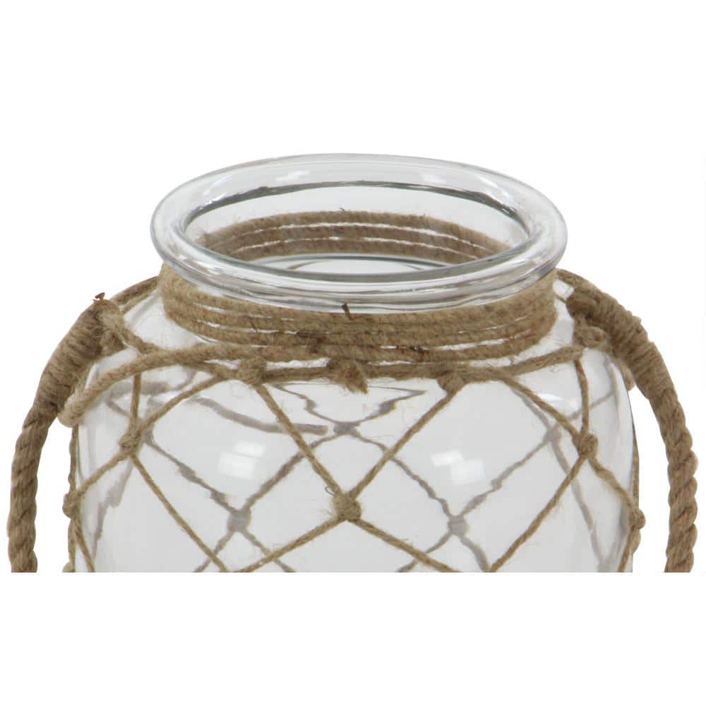Coastal Charm Rustic Glass Candle Lantern with Jute Rope, 7"x8"