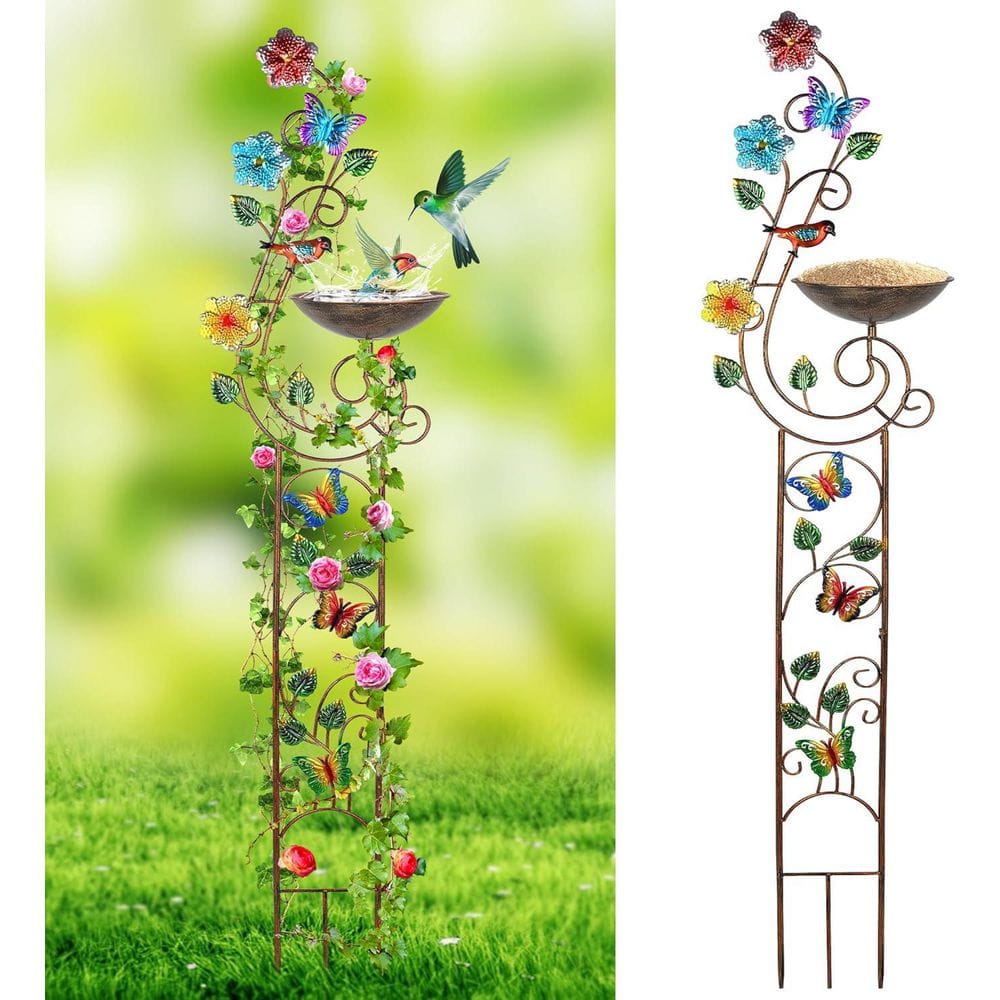 57in Bird Bath with Garden Trellis for Climbing Plants Outdoor, Metal Bird Baths, Butterfly price history on PriceWatchPro