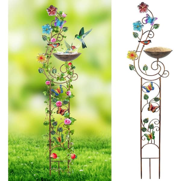 FAWEY TRED INC 57in Bird Bath with Garden Trellis for Climbing Plants Outdoor, Metal Bird Baths, Butterfly