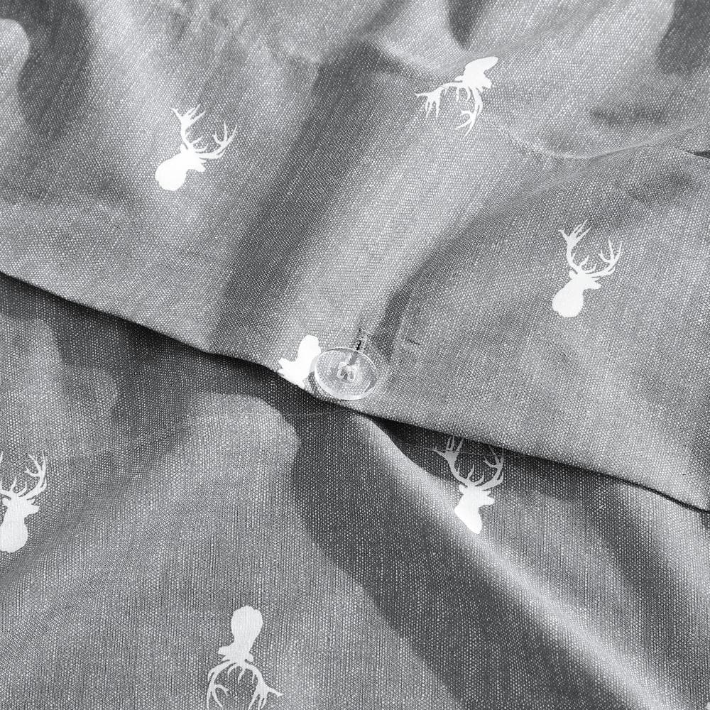 Queen Gray and Red Plaid Cotton Duvet Cover Set