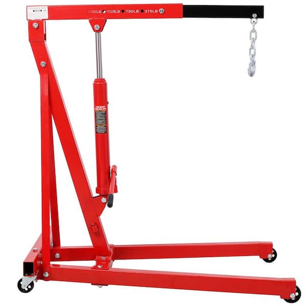 Red 1500 lb. Heavy Duty Steel Folding Engine Shop Crane Hoist Lift Hand Truck with 4 Iron Wheels