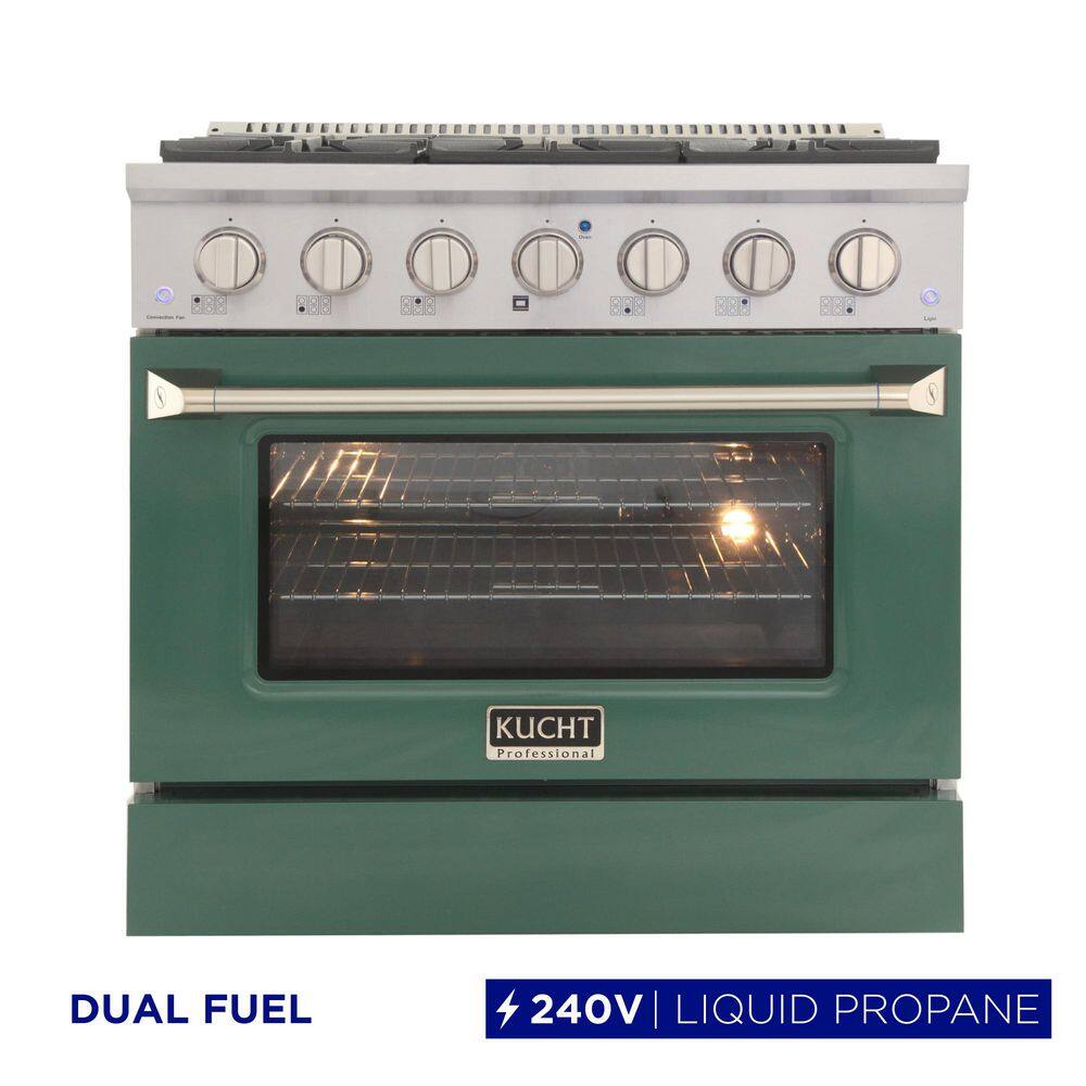 36 in. 5.2 cu. ft. LP Ready Dual Fuel Range with Gas Stove and Electric Oven with Convection Oven in Green price history on PriceWatchPro