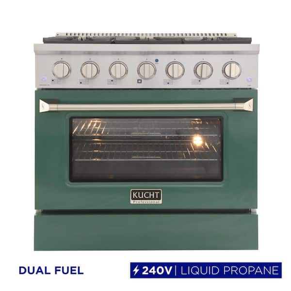 36 in. 5.2 cu. ft. LP Ready Dual Fuel Range with Gas Stove and Electric Oven with Convection Oven in Green