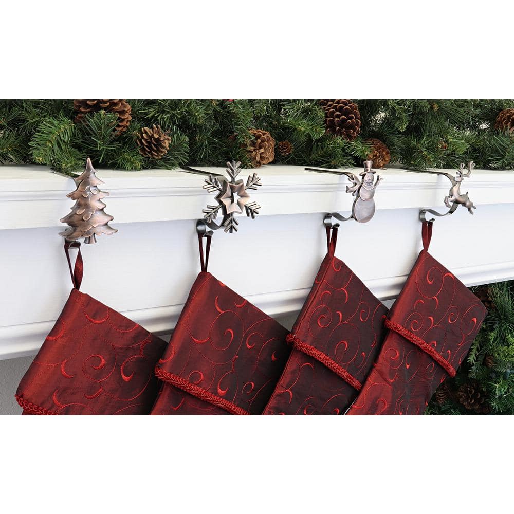 Bronze Christmas Stocking Holders with Festive Icons, 4-Pack