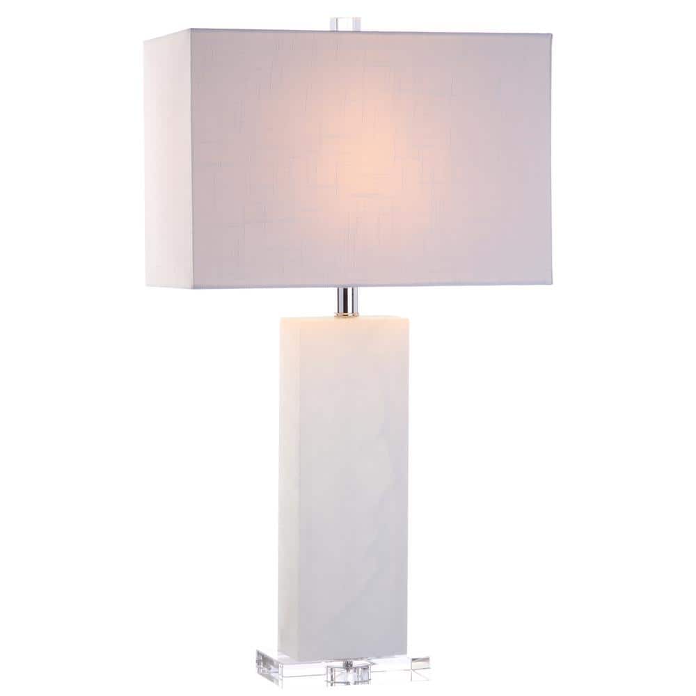 27" White Alabaster Table Lamp with Linen Shade