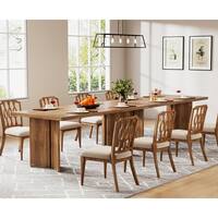 Farmhouse Brown Engineered Wood 63 in. Pedestal Dining Table Seats 6