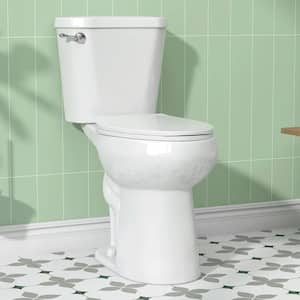 12 in. Rough In 2-Piece 1.28 GPF Single Flush Elongated Toilet in White 19 in. Toilet Seat Included with Chrome Handle